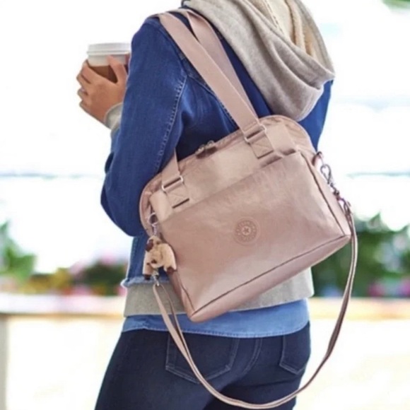Kipling Handbags - Kipling Rose Gold Metallic Felicity Shoulder Crossbody Bag Nylon Shoulder Bag